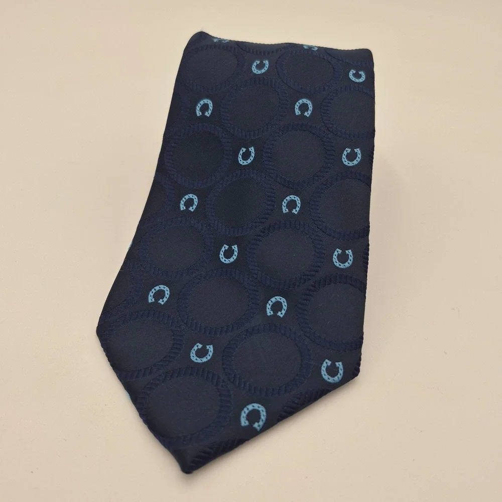 Wembley Wemlon Mens Navy Blue Horseshoe Equestrian Rope Circle Necktie 4 Inch